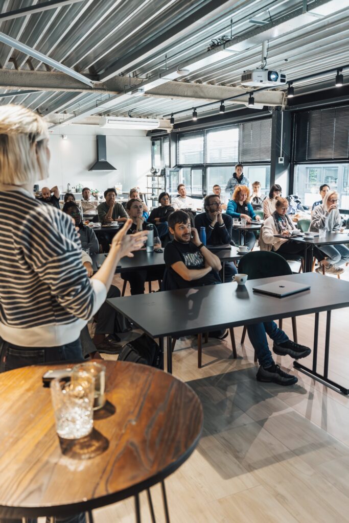 Woman presenting at networking event